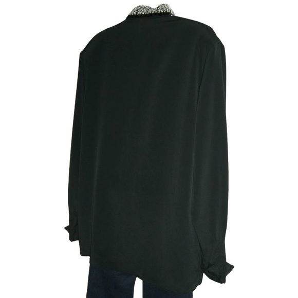 Vintage 80's Black Blouse Mob Wife egirl ALT Business Goth Pearl Collar Classic - Picture 5 of 11